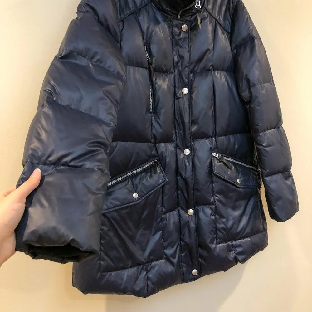 Andrew Marc Waterfowl Feather Down Navy Winter Puffer Jacket Coat Women's XL - Picture 2 of 9